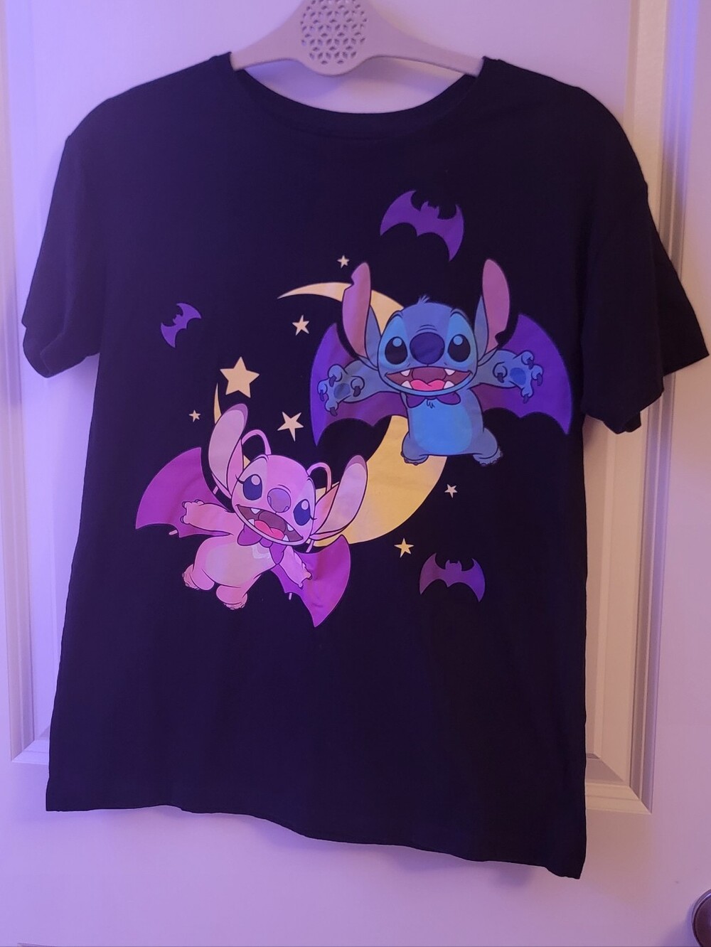 Kids Black Lilo & Stitch Graphic Tee - Purple & Blue Characters Size XL (14/16)